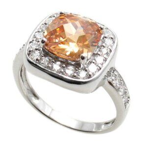 EXQUISITE SQUARE CUT CHAMPAGNE CITRINE COLORED CZ COCKTAIL RING IN STERLING SLVR